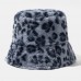 Women   Men Rabbit Hair Leopard Pattern Warm Casual Soft All  match Outdoor Bucket Hat