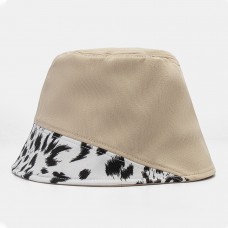 Women Patchwork Leopard Pattern Print Sun Hat Cotton Fashion All  match Sunscreen Bucket Hat