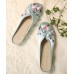 Women Green Embroideried Button Cotton Fabric Slide Sandals