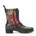 Socofy Women Retro Floral Embroidery Printing Leather Comfy Chunky Heels Mid  calf Boots