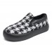 Women Brief Houndstooth Elastic Band Warm Lining Walking Shoes