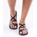 Cross Strap Black Flat Sandals Knit Fabric Hollow Out Walking Sandals