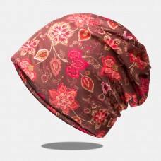 Women Colored Flower Printed Dual  use Elastic Baotou Hat Bib Fashion Breathable Soft Sunshade Scarf Beanie Hat