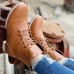 Large Size Women Casual Side  zip Comfy Flat Brown Tooling Boots