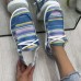 Women Large Size Stripe Printing Leopard Canvas Elastic Band Lace Up Casual Flat Shoes