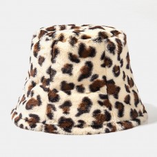 Women   Men Rabbit Hair Leopard Pattern Warm Casual Soft All  match Outdoor Bucket Hat